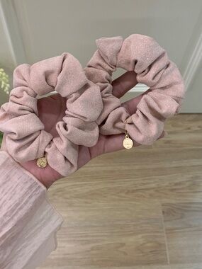 CHANEL GWP Blush Beige Scrunchie Duo with Gold Logo Charms